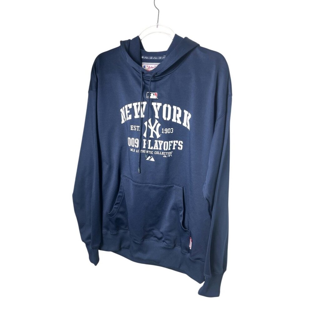 NEW YORK YANKEES Playoff Hoodie Sweatshirt Mens Size L Thermabase Excellent Navy